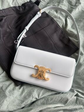 CELINE Light Blue Triomphe East-West Shoulder Bag Smooth Calfskin